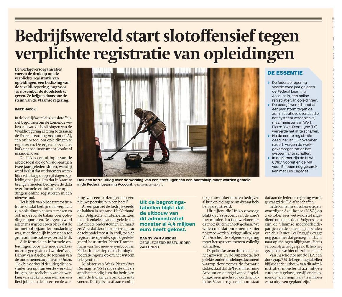 Artikel FLA in De Tijd